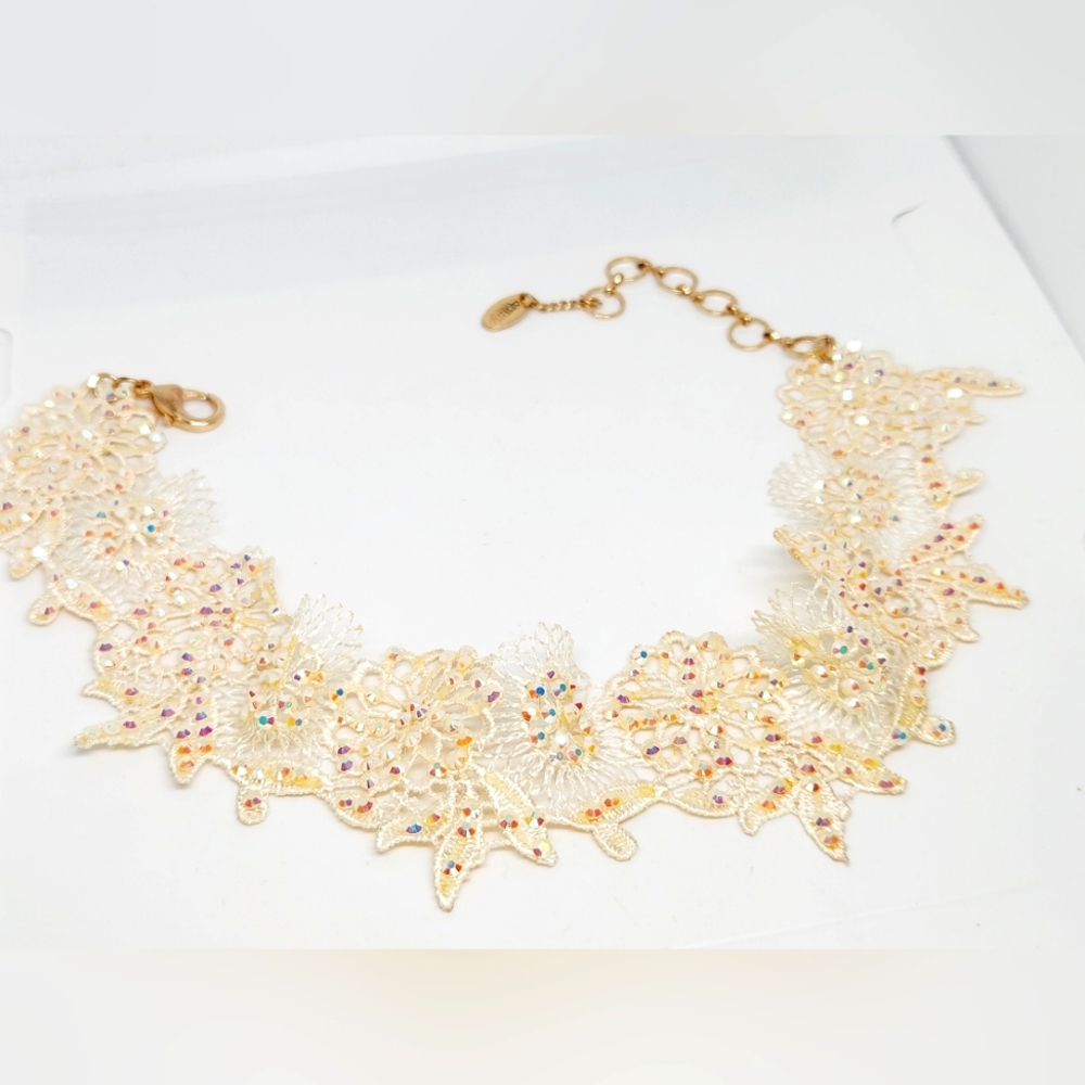 AMRITA SINGH LACE CROCHET FILIGREE AB CRYSTAL RHINESTONE CHOKER NECKLACE BOHO